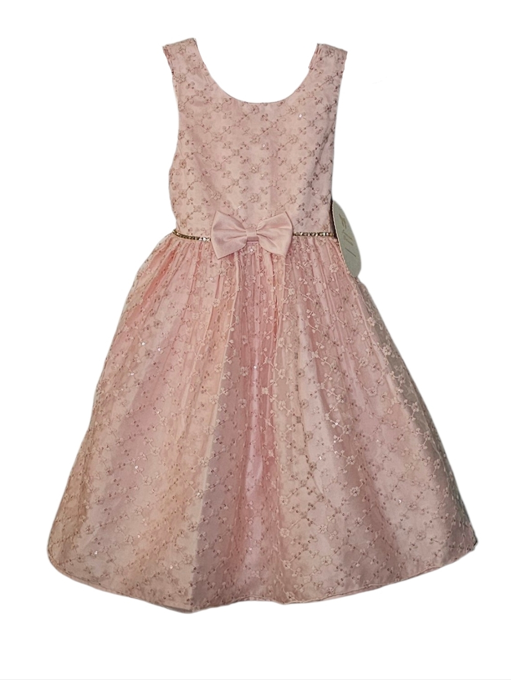 American Princess Peach Pink Sleeveless Dress w 2 Bows Rhinestone Waist girls 8